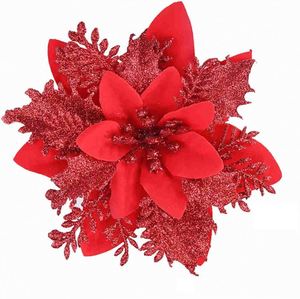10 Piezas/Bolsa de Flores Navideñas Decorativas, Árboles de Navidad con Flores Simuladas, Guirnaldas de Flores de Plástico con Polvo Dorado - Product Image 4