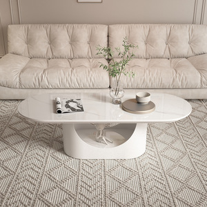 Tavolino da Caffè <span class=keywords><strong>Nova</strong></span> Slate Top, Arredamento Moderno di Lusso, Tavolino Rotondo per Soggiorno con Base in Acciaio al Carbonio - Product Image 1