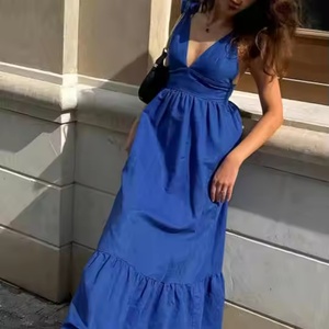 Nuevo Vestido de Verano de Alta Calidad para Mujer, Sexy, con Tirantes Finos, Escote en V Profundo, Estilo Vintage, Midi, de Lino - Product Image 3