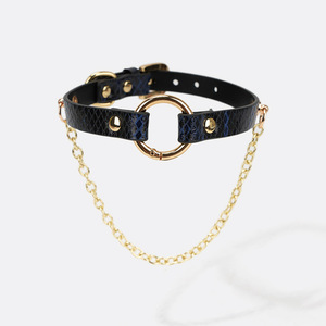 SM Niche Collier BDSM en PU à motif peau de serpent 5 couleurs, avec anneau et chaîne, réglable, étanche, ensemble de bondage pour adultes - Product Image 4