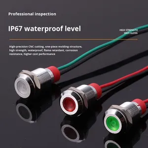 10 mét kim loại tín hiệu chỉ số ánh sáng 12-24V IP65 không thấm nước với dây màu đỏ màu xanh lá cây màu xanh <span class=keywords><strong>LED</strong></span> diode Hàn Kết nối công nghiệp sử dụng - Product Image 3