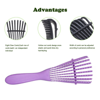 Brosse à cheveux pour perruques, accessoires pour fournisseurs de cheveux, brosse à huit rangées en PVC, peigne creux en forme de pieuvre pour démêler les cheveux ondulés et bouclés