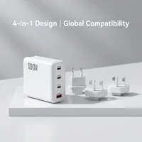Chargeur USB PD multi-ports 100W, adaptateur rapide pour ordinateur portable, chargeur mural avec prise interchangeable UK US AU EU