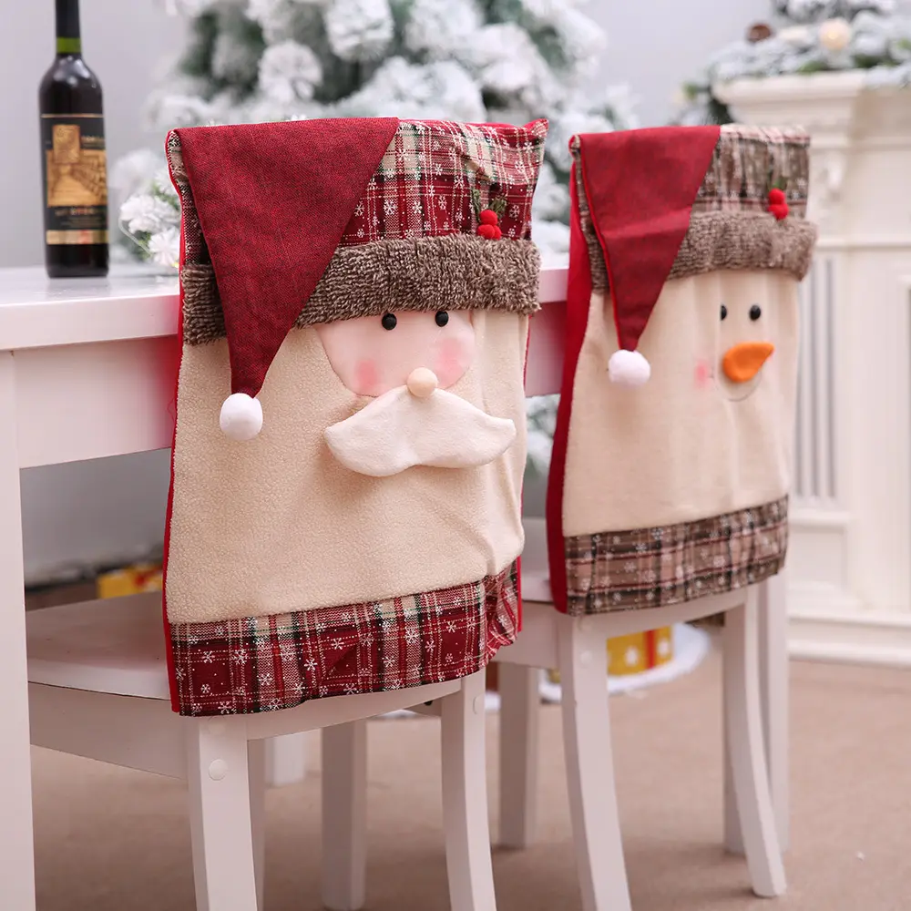 Christmas Chair Cover Classic Santa Claus Snowman Print Dining Chair Cap New Year Party Supplies Xmas
