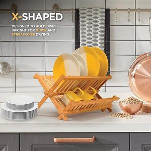 Bamboo Drain <b>Rack</b> X-Shaped Quick Dry <b>Dish</b> <b>Rack</b> Kitchen Dining Room Storage <b>Rack</b> - Product Image 1