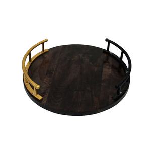 Plateau en bois très vendu, élégant, avec poignée en métal, écologique, peint à la main, plateau de service contemporain pour la maison, la décoration d'hôtel - Product Image 2