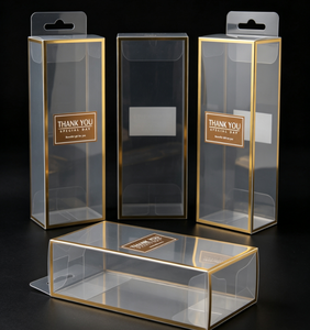 Caja de regalo rectangular transparente de plástico PET con impresión en lámina dorada para manualidades y empaques de regalo - Product Image 1