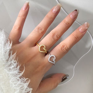 خاتم فضة استرليني عيار 925 بتصميم قلب مفتوح عصري مرصع بالزركون، خاتم وعد أنيق للنساء للحفلات - Product Image 2