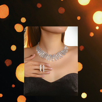 Glamouröses Funkelndes Schmuckset Silberbeschichtetes Marquise-Strass Blatt-Fransen Halsketten-Set für Bräute Gala-Abend Accessoires
