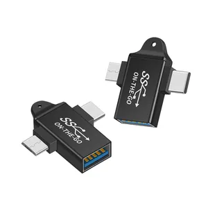 USB3.0 Adaptor OTG 3 Dalam 1, Konverter USB Tipe C Mikro Pria Ke USB Wanita