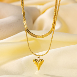 Modische exquisite Edelstahl-Schmuck kette mit goldenen Perlen Herzförmige Muscheln und tropfen förmigem Anhänger - Product Image 6