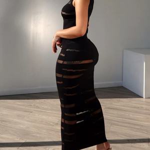 Nuevo Vestido Ajustado sin Mangas con Cuello Alto y Rayas Transparentes, Sexy y Moderno para Fiestas, para Mujer - Product Image 5