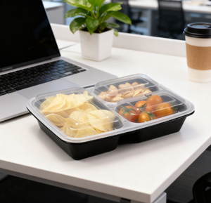 <span class=keywords><strong>Contenedores</strong></span> de comida tipo bento negros de 24 oz, <span class=keywords><strong>contenedores</strong></span> de preparación de comidas de 3 compartimentos con tapas para la escuela y el trabajo - Product Image 2