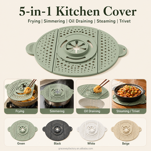 Couvercle de cuisson pliable en silicone anti-éclaboussures et anti-débordement, avec égouttoir à <span class=keywords><strong>huile</strong></span> et couvercle vapeur pour poêle à frire - Product Image 1