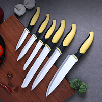Ensemble de 6 couteaux de cuisine en acier inoxydable avec manche coloré et éplucheur, couteau de chef, outil pour légumes et fruits, vente en gros