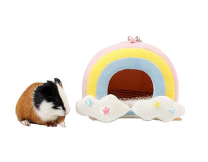 Qbellpet 2024 새로운 귀여운 무지개 모양의 이중 목적 럭셔리 애완 동물 햄스터 기니피그 케이지 해먹 토끼 침대 설탕 기니피그 침구 - Product Image 1