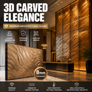 Verre flotté teinté thermofusible 8 mm, texture 3D gravée sur mesure pour la décoration murale de hall d'hôtel, projet architectural - Product Image 1