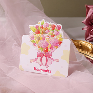 Cartes de vœux personnalisées pour la fête des mères, mini-cartes de vœux avec des fleurs de dessin animé, papier offset, vente en gros d'usine - Product Image 4
