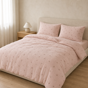 Three Piece Home Bedding Set with <strong>Small</strong> Botanical Print Pure Cotton <strong>Double</strong> Layer Gauze <strong>Duvet</strong> <strong>Cover</strong> and Two Pillowcases - Product Image 3