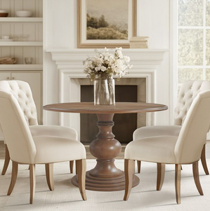 46" <b>Round</b> Pedestal <b>Dining</b> <b>Table</b> Walnut Modern <b>Solid</b> <b>Wood</b> Assembled - Product Image 3