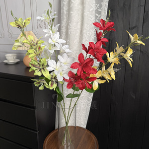 Bouquet de fleurs artificielles de Bauhinia Jinxi, fleurs en soie, branche unique, blanc, rouge, jaune, pour la décoration de la maison et des mariages - Product Image 1