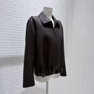 Chaqueta de Cuero Genuino de Piel de Oveja Personalizada para <span class=keywords><strong>Mujer</strong></span>, con Cierre, Resistente al Viento, Elegante, Informal, para Otoño - Product Image 3