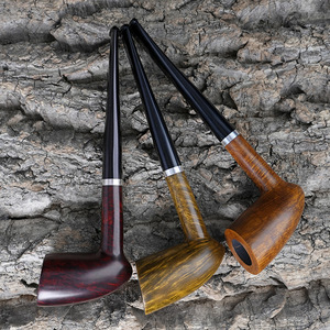 Muxiang Tobacco Pipe Italian Briarwood Bent Shape Silver Ring Long Stem Acorn Design - Product Image 2