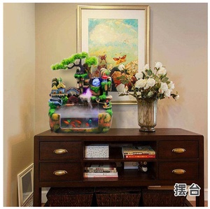 Fontaine de fonction de cascade d'intérieur de méditation Zen fontaine de table de résine de ruisseau de rocaille de Fengshui avec l'aquarium - Product Image 4
