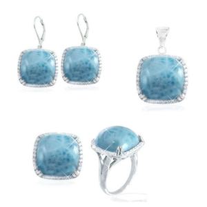 ชุดเครื่องประดับเงินแท้ 925 ประดับด้วยลาร์ิมาแท้และเพชรคิวบิกเซอร์โคเนียทรงรัศมี - Product Image 3