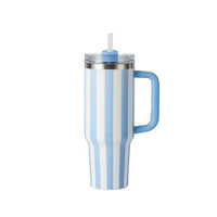 Botol Minum Mobil Stainless Steel 40oz Generasi Kedua dengan Pegangan Bergaris, Anti Jatuh, Desain Portable, Tebal, untuk Wanita