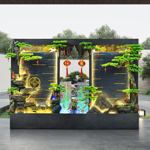 Fuente de agua de doble cara con cortina de agua, de pie, de resina, estilo chino, decoración Feng Shui para la inauguración de hoteles y clubes. - Product Image 5