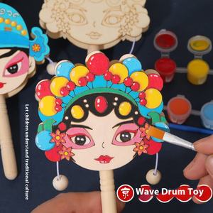 Style chinois <span class=keywords><strong>traditionnel</strong></span> bricolage enfants éducatif tambour à main opéra de pékin masque facial jouet en bois pour colorier jouet blanc blanc - Product Image 3