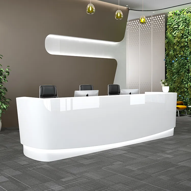 QTZ02 Hotel empfangs schalter Büro Schreibtisch Neue runde moderne benutzer definierte LED-Licht leiste Shop Schreibtisch Theke White Salon Rezeption