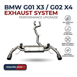 Échappement arrière à soupapes en acier inoxydable Vortex pour BMW G01 X3 G02 X4 avec silencieux transversal et kit de double embouts chromés - Product Image 1