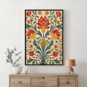 Decoración del Hogar, Impresión en Lienzo Floral Grande y Colorida, Arte Folclórico, Pinturas de Flores Vintage y Arte Mural Indio - Product Image 1