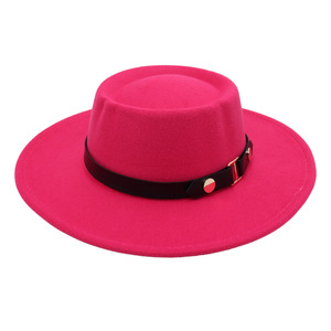 Chapeau Fedora d'hiver européen chaud couleur unie à grand bord en feutre chapeau de Jazz haut plat style rétro pour femmes en polyester/coton tissu - Product Image 4