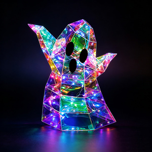 Decoración Holográfica 3D para Ventana de Halloween, Fantasma con Luces LED, Alimentación USB, 8 Modos Dinámicos, Adorno Luminoso Prismático, Espeluznante - Product Image 1