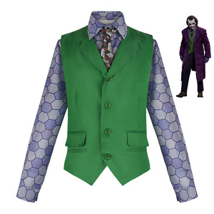 Disfraz de Joker, Camisa, Chaleco, Corbata, Traje para Hombre, Halloween, Cosplay, Actuación en Escenario, Estampado Hexagonal Verde y Morado, 100% Poliéster - Product Image 1