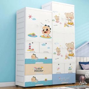 Baby Storage Drawer Cabinet Organizer Children 4-Layer Two <b>Open</b> Door Cartoon PP Injection Molded White Sustainable Durable - Product Image 6