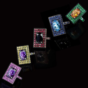 Anello da Cocktail H193 per Donna, Design Geometrico Ovale con Zaffiro e Incastonatura Pavé, Anello Elegante da Festa - Product Image 5