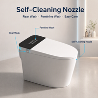 WC intelligent en céramique avec bidet électrique, siège chauffant, chasse d'eau automatique et télécommande