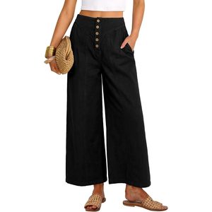 Womens Wide Leg High Waisted Cropped Denim Pants With Buttons And <b>Pockets</b> Breathable Cotton Material Spring Fashion Style - Product Image 1
