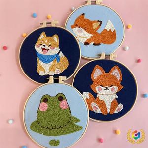 Kits de broderie au poinçon faits main, design grenouille de dessin animé, art populaire, pour débutants enfants et adultes, technique de point de croix - Product Image 3