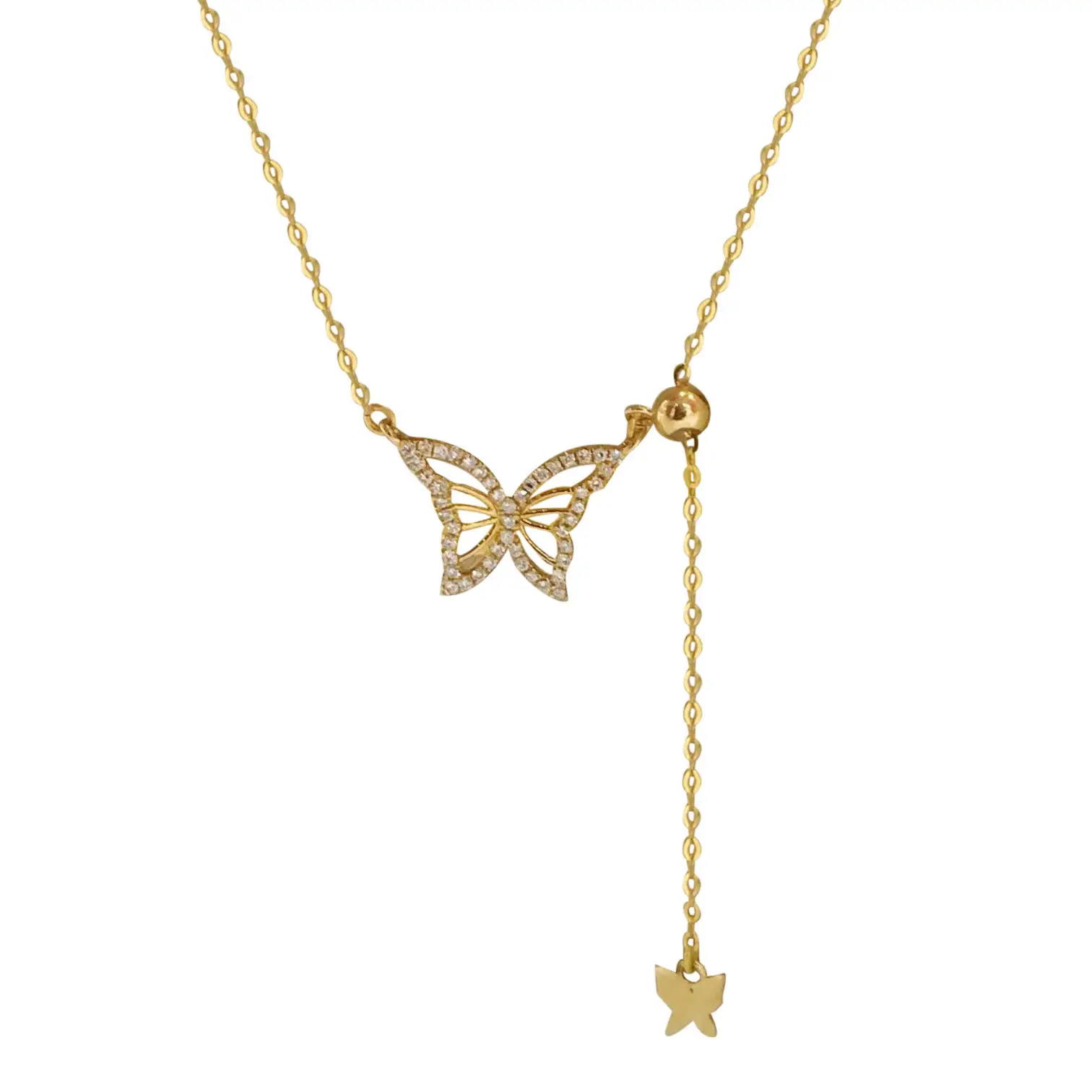 dainty elegant butterfly drop pave CZ 925 sterling silver butterfly necklace