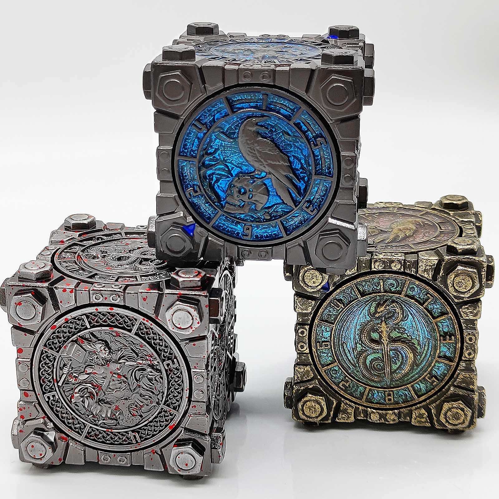 Cool 3D Gradient Rotate Cube Polyhedral D6 Spinner Tabletop Stress Relief Gift Metal RPG Dice With Box.