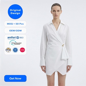 Vestido Camisero Blanco <span class=keywords><strong>para</strong></span> <span class=keywords><strong>Mujer</strong></span>, Diseño Original SHENGFU, Elegante Vestido Mini Cruzado de Manga Larga, Vestido Sexy con Cuello en V <span class=keywords><strong>para</strong></span> Oficina, OEM - Product Image 1