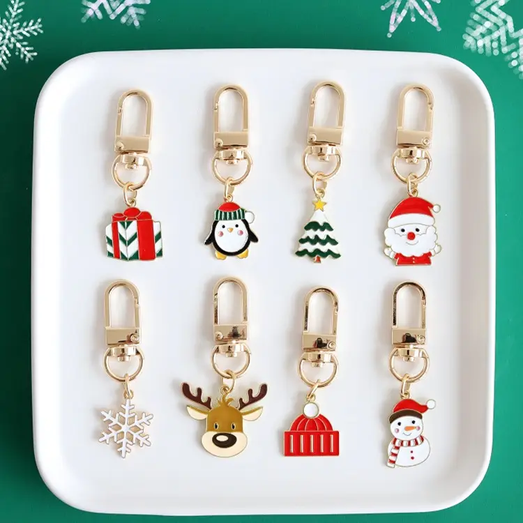 Schattige Cartoon Sneeuwvlok Kerstboom Sleutelhanger Airpods Hanger Nieuwjaar Cadeau Tas Accessoires Metalen Sleutelhangers