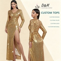 D & M luxe grande taille femmes élégantes robes de soirée formelles mariées vêtements fête Maxi paillettes poitrine élastique or robes minces