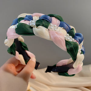 Luxury Retro Twist Braid Wide Edge Floral Feather Fabric &amp; Metal Headband Toothed Non-Slip Design New <strong>Women's</strong> <strong>Fashion</strong> <strong>Accessory</strong> - Product Image 3