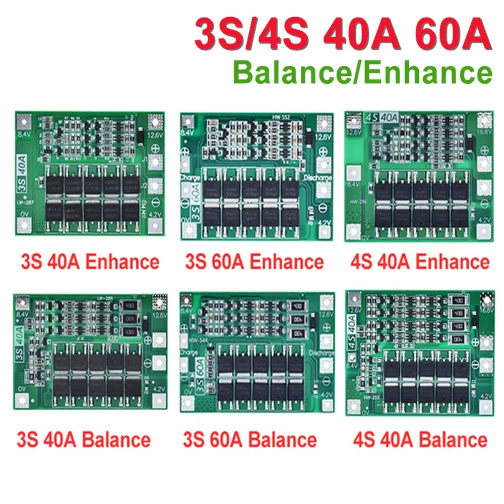 3S/4S 40A 60A Li-ion Lithium Battery Charger Protection Board 18650 BMS For Drill Motor 11.1V 12.6V/14.8V 16.8V Enhance/Balance